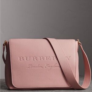Burberry Medium Burleigh Pebbled Leather Crossbody Bag Pale Ash Rose NWT
